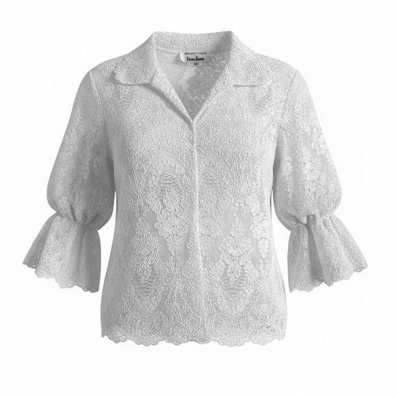 Victor Costa Neiman Marcus White Lace Romantic Blouse Vintage Cottagecore Top 12 - Picture 2 of 6